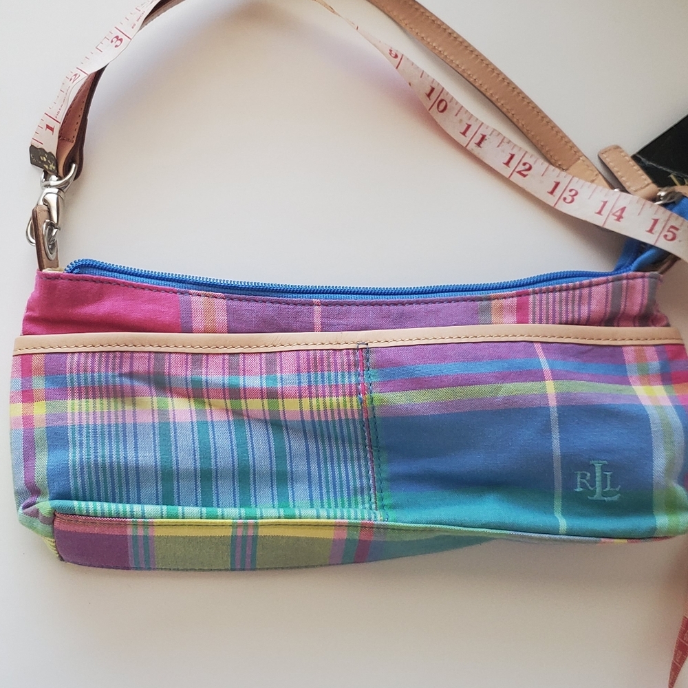 Ralph Lauren Pink and Blue Shoulder Bag with Plaid Design